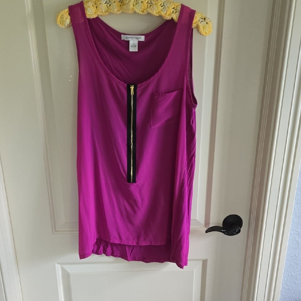 August Silk Magenta Tank Top with Front Zipper